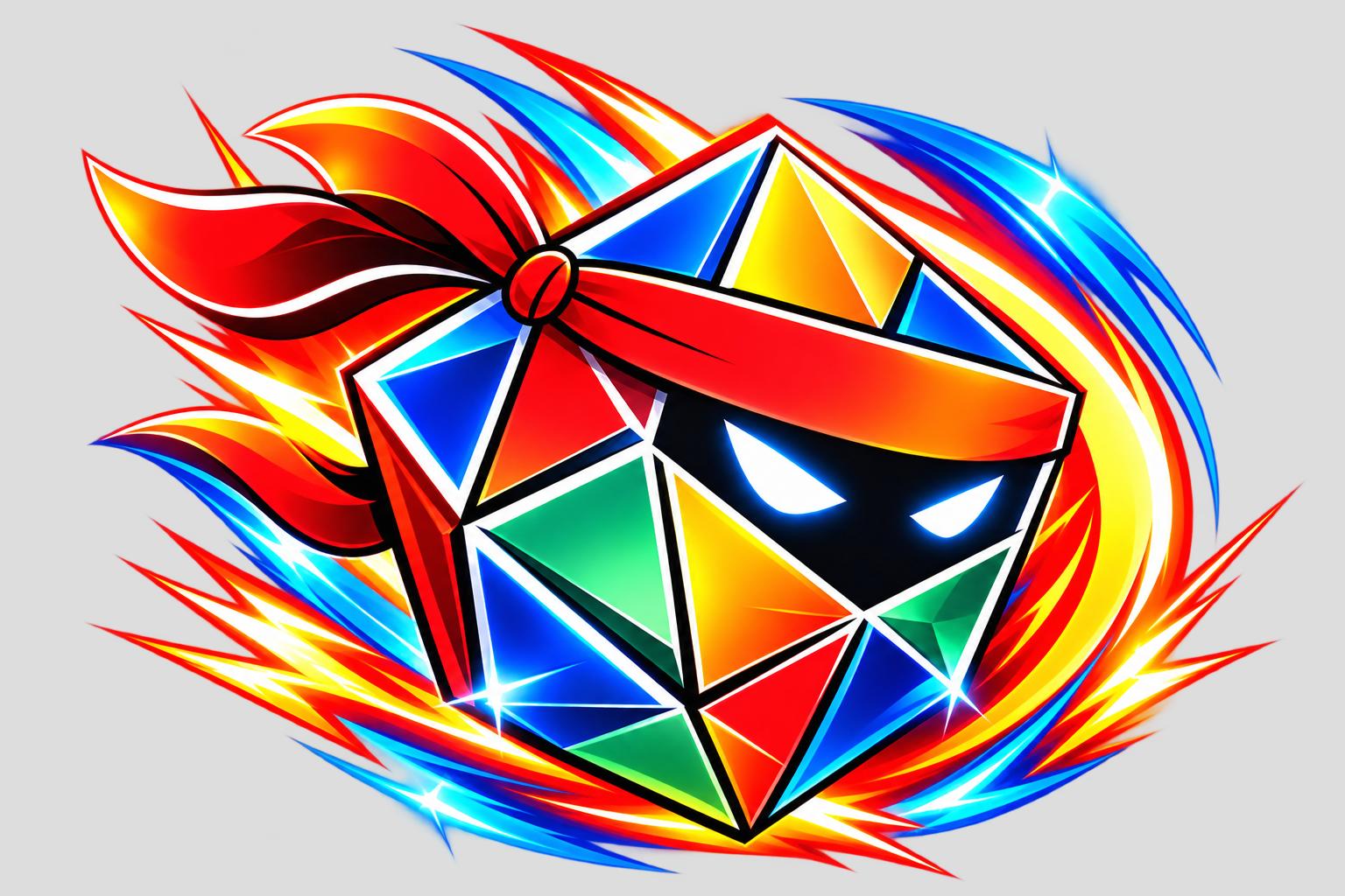 Cube Ninjas mascot: a colorful cube whose face and headband make the cube itself the ninja