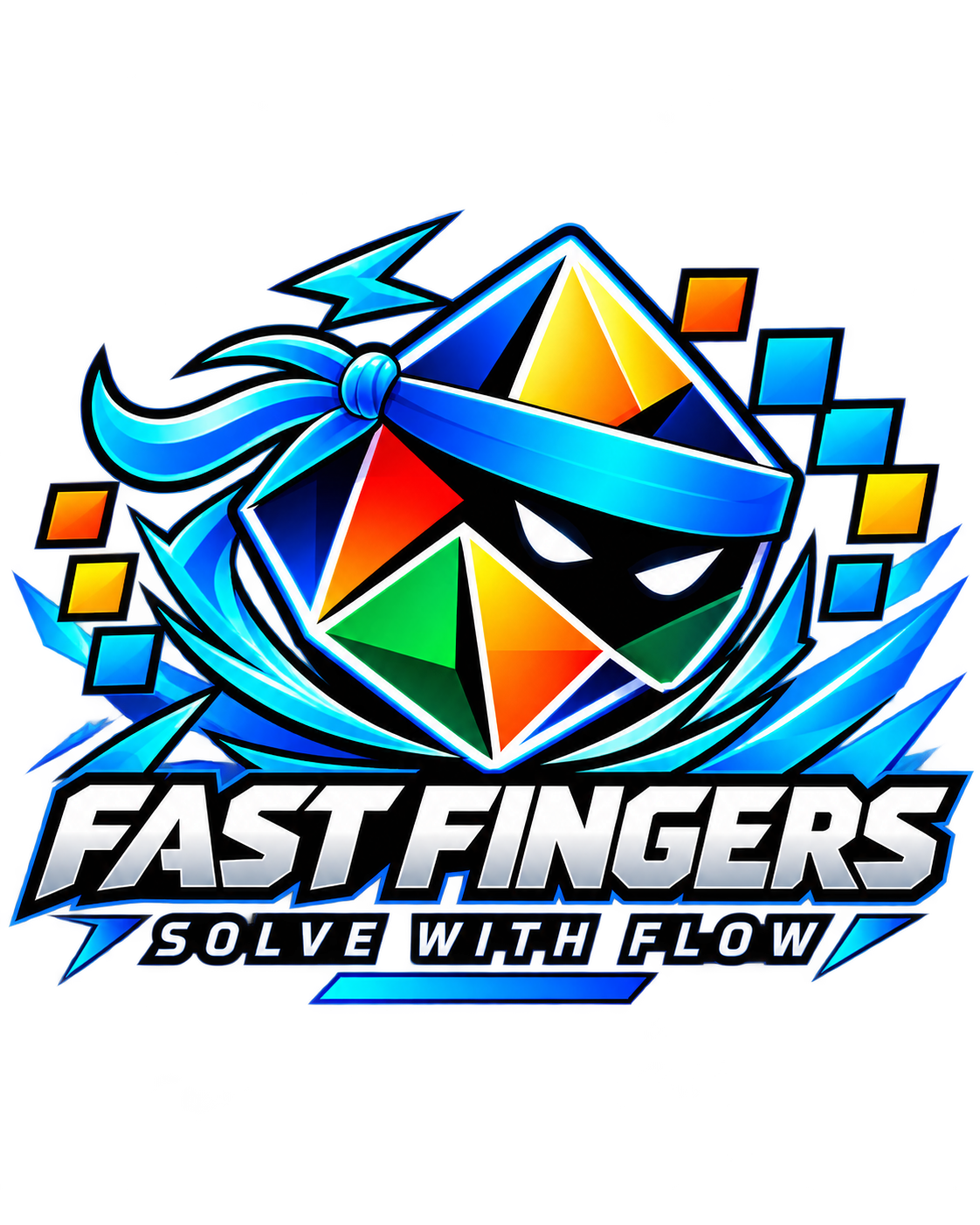 Bold Fast Fingers ninja-cube graphic on a dark tee